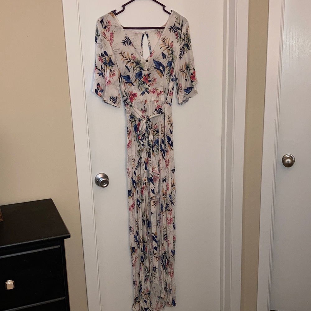 Floral open back romper with duster